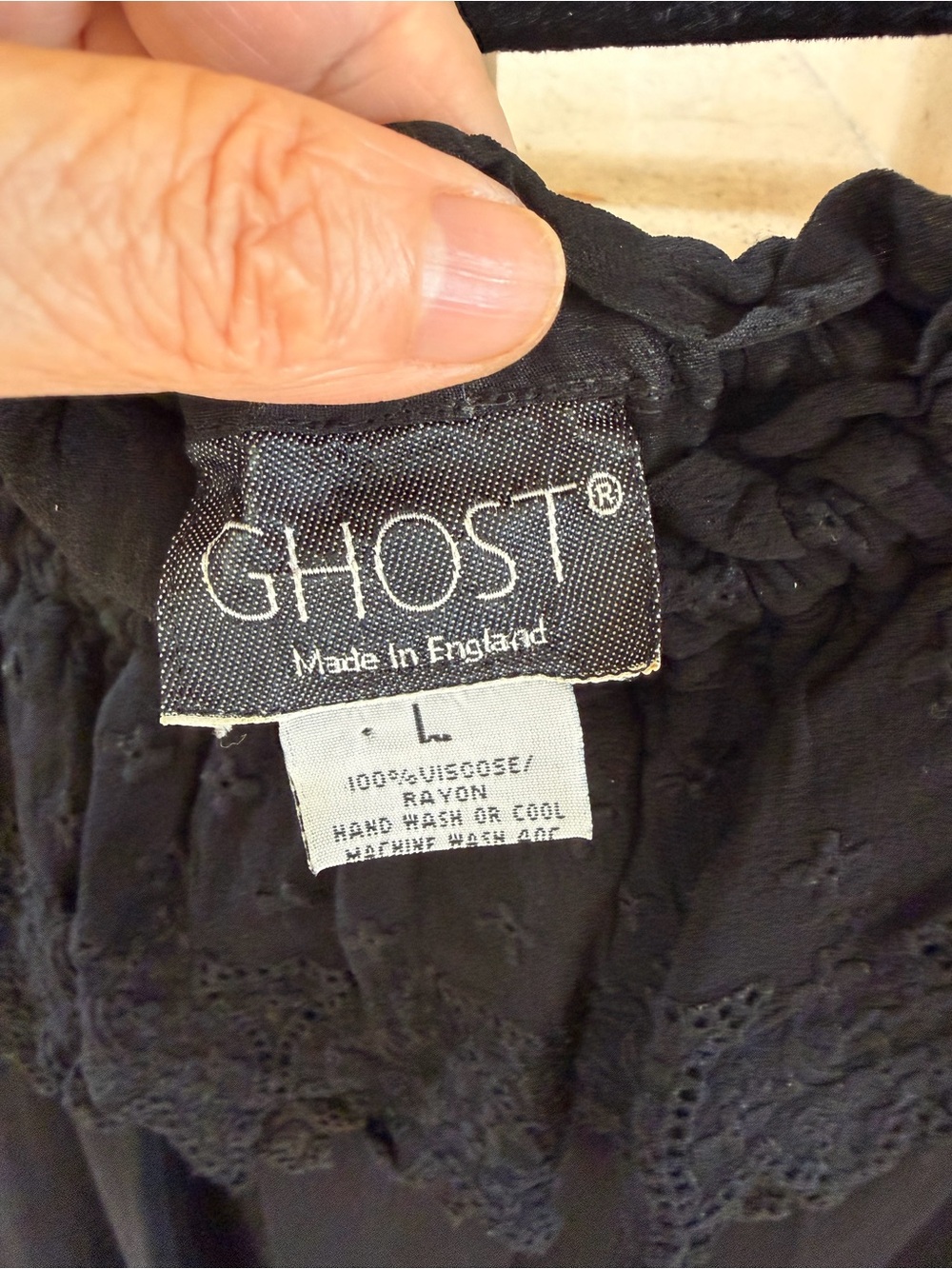 Vintage Ghost Black Off-Shoulder Lace Trim Sheer Blouse - Picture 4 of 12